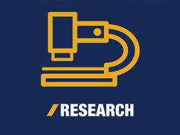 Icon of a microscope with the word "research" below