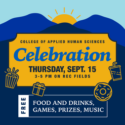 Blue and gold Celebration graphic, with Sept. 15, 3-5 p.m. at Evansdale recreation fields information